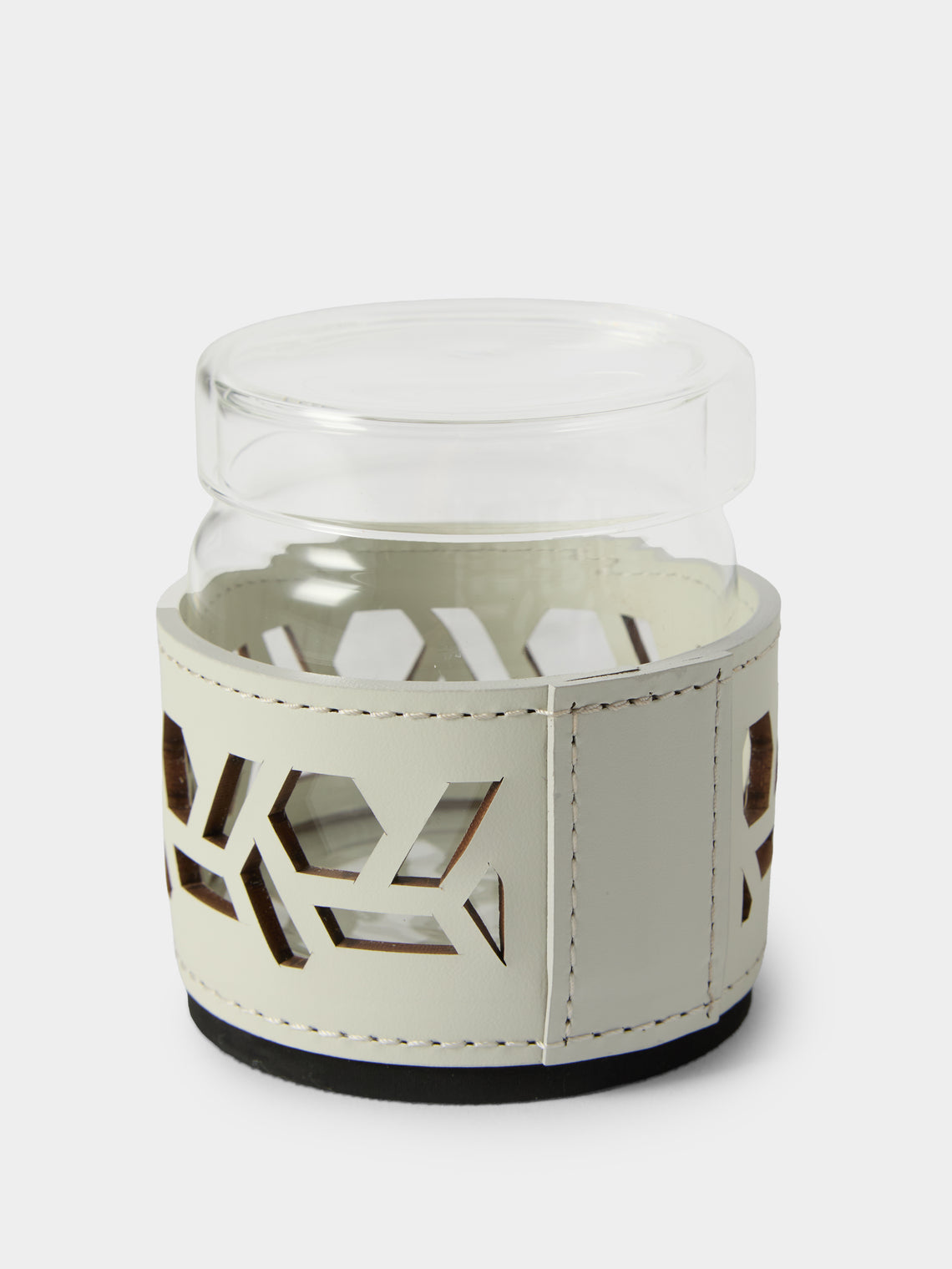 RUDI - Fiordaliso Glass and Leather Sugar Bowl with Spoon - White - ABASK