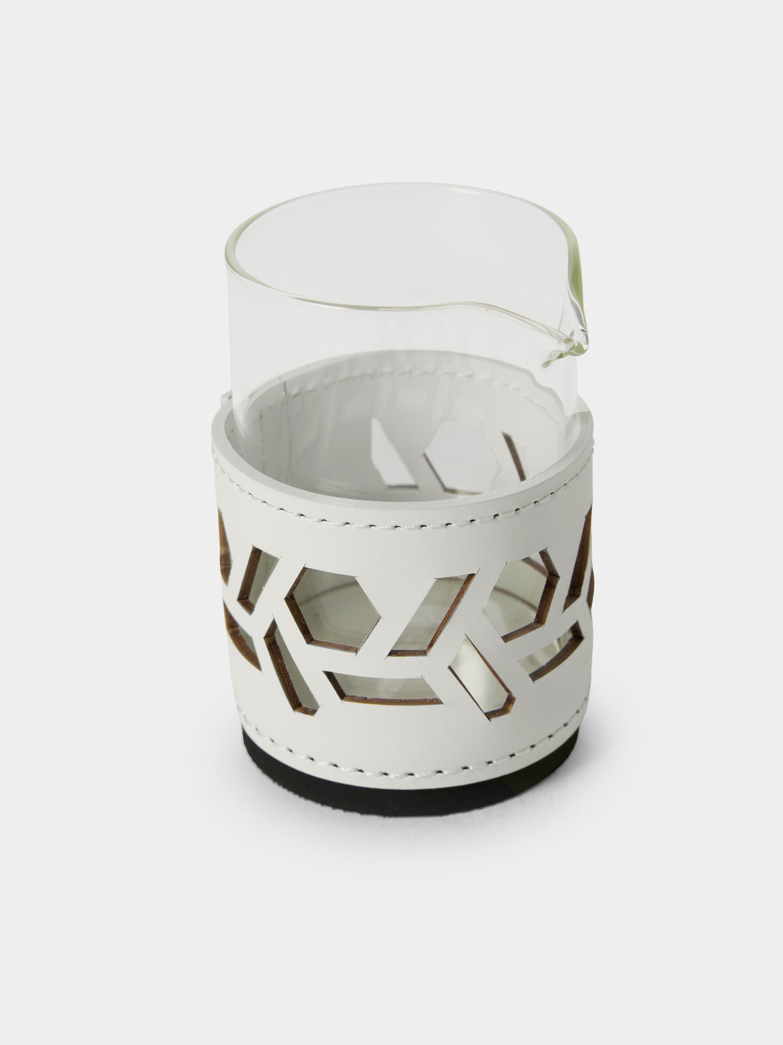 RUDI - Fiordaliso Glass and Leather Milk Jug - White - ABASK