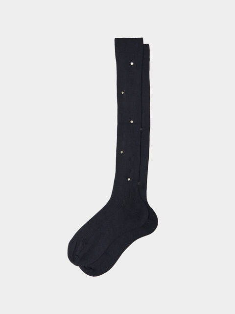 Maria La Rosa - Women's Rhinestone-Embellished Cashmere Knee-High Socks | One Size - Navy - ABASK - 