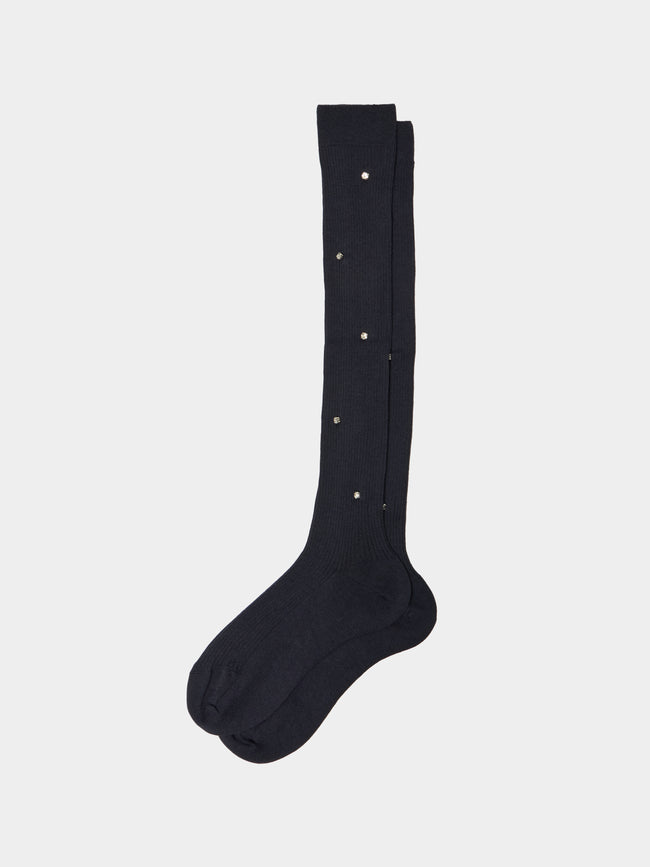 Maria La Rosa - Women's Rhinestone-Embellished Cashmere Knee-High Socks | One Size - Navy - ABASK - 