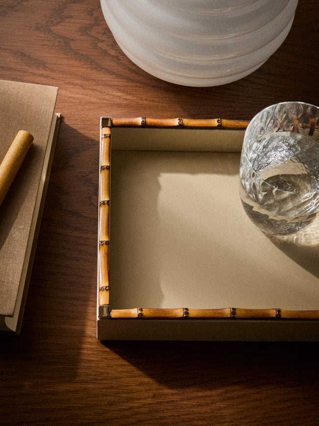 Riviere - Bice Nabuk Leather and Bamboo Valet Tray (9.5in/24cm) - Cream - ABASK