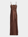 Loretta Caponi - Giadeite Silk and Lace Long Dress - Brown - ABASK - 