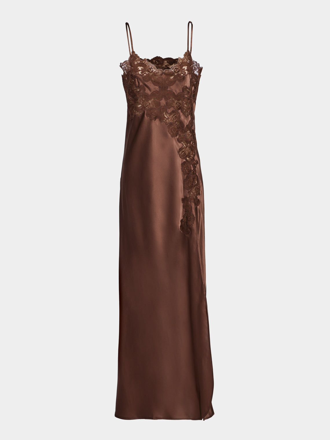 Loretta Caponi - Giadeite Silk and Lace Long Dress - Brown - ABASK - 