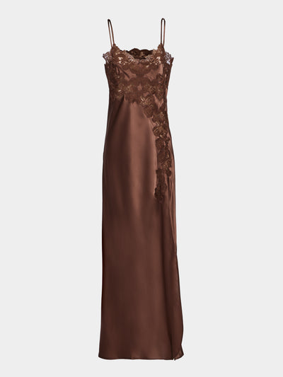 Loretta Caponi - Giadeite Silk and Lace Long Dress - Brown - ABASK - 
