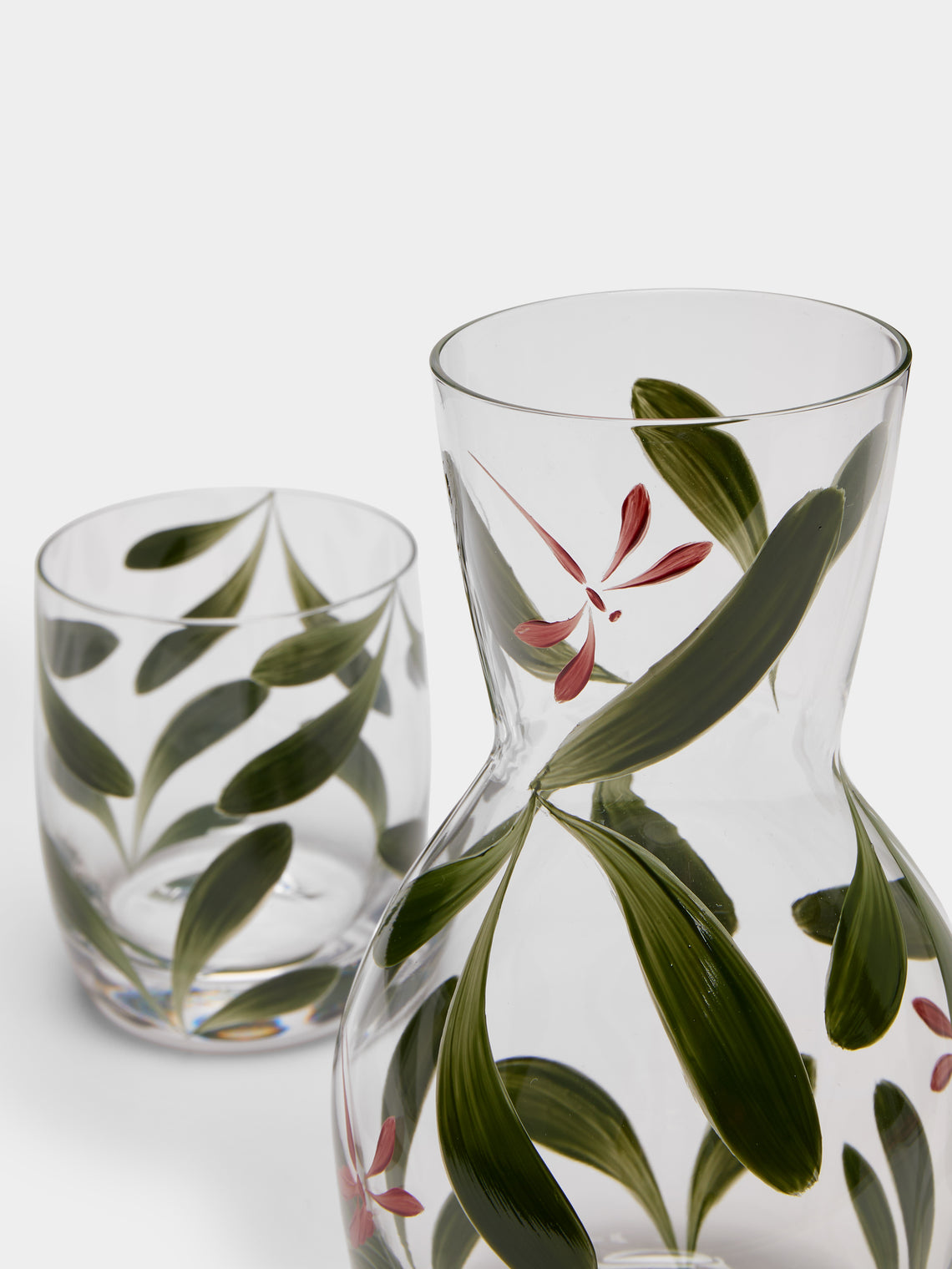 Los Vasos de Agua Clara - Dragonfly Hand-Painted Crystal Carafe and Tumbler - Green - ABASK