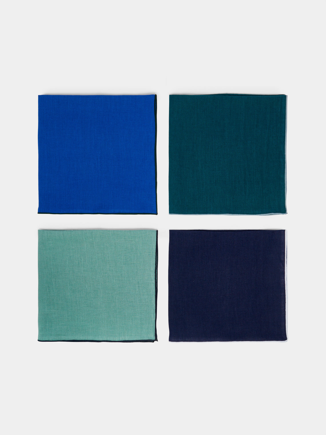 Madre Linen - Hand-Dyed Linen Contrast-Edge Napkins (Set of 4) - Blue - ABASK