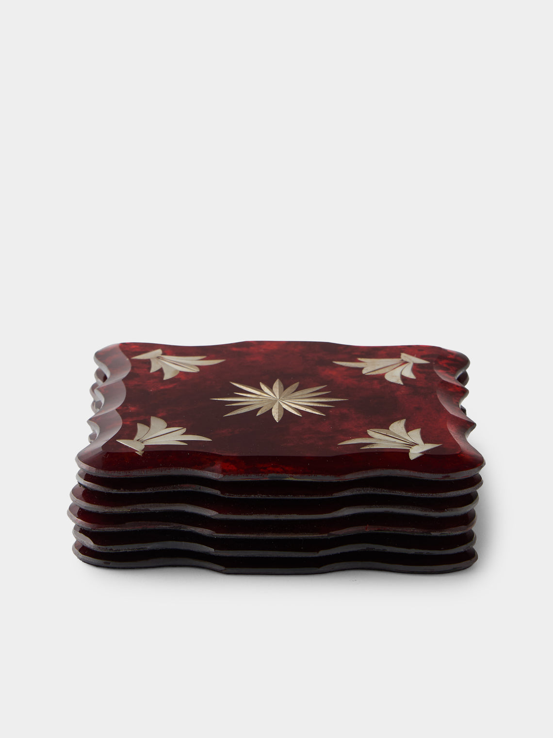 Borgo delle Tovaglie - Firenze Curio Mio Mirrored Glass Coasters (Set of 6) - Red - ABASK