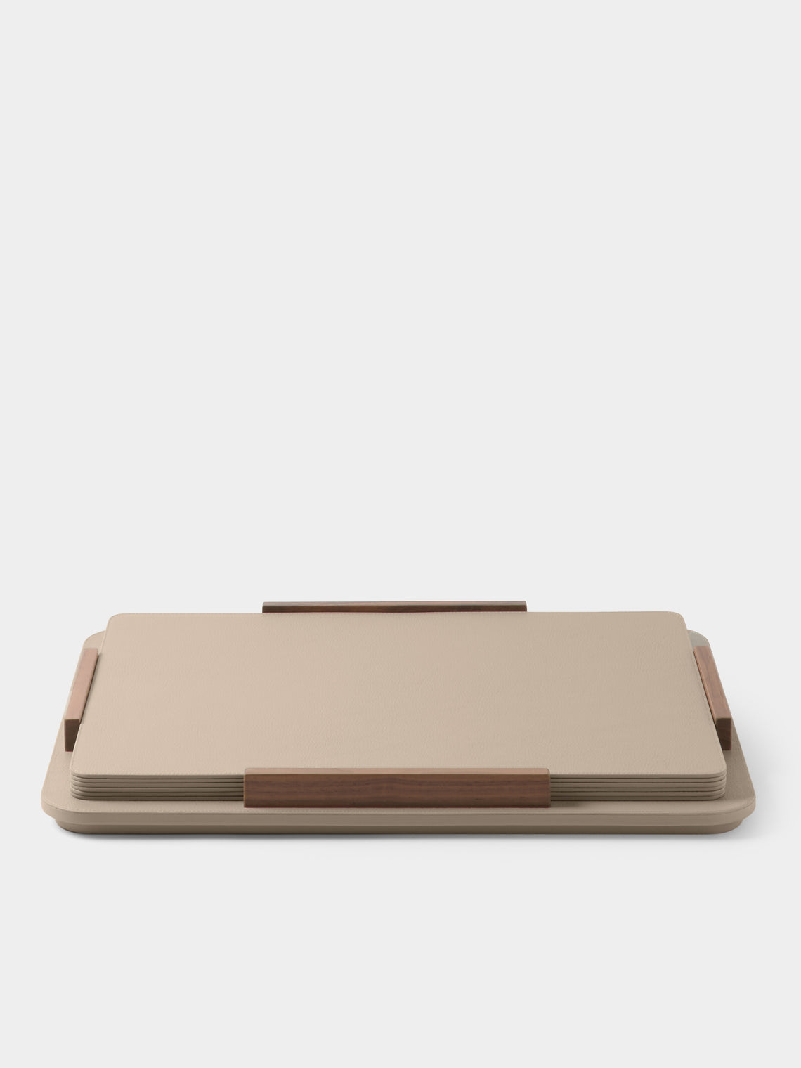 Giobagnara x Poltrona Frau - Leather and Walnut Placemats with Holder (Set of 6) - Taupe - ABASK - 