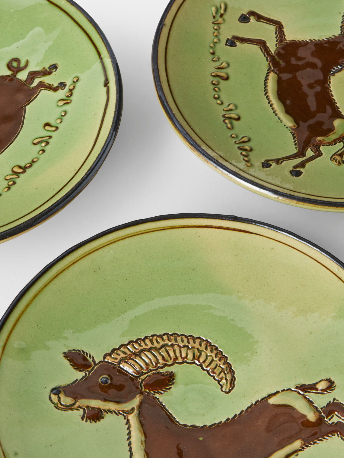 Poterie d’Évires - Animals Hand-Painted Ceramic Plates – 5.5in/14cm (Set of 4) - Green - ABASK