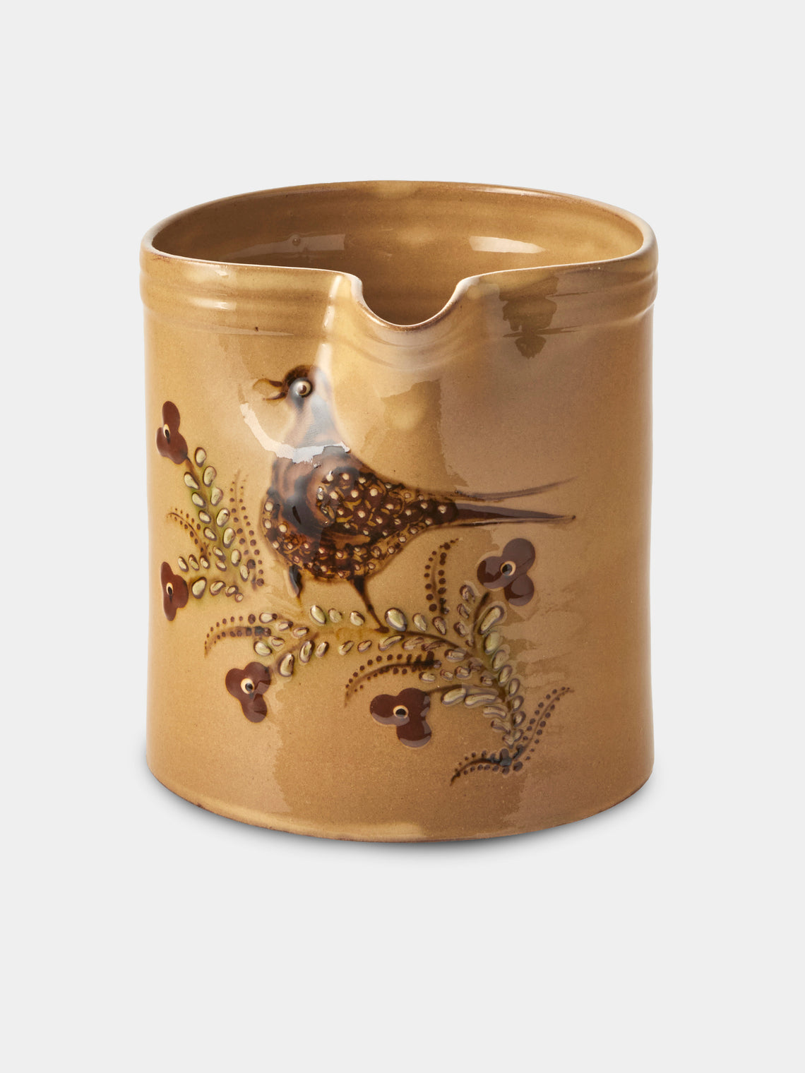 Poterie d’Évires - Birds Hand-Painted Ceramic Straight-Edge Medium Jug - Cream - ABASK