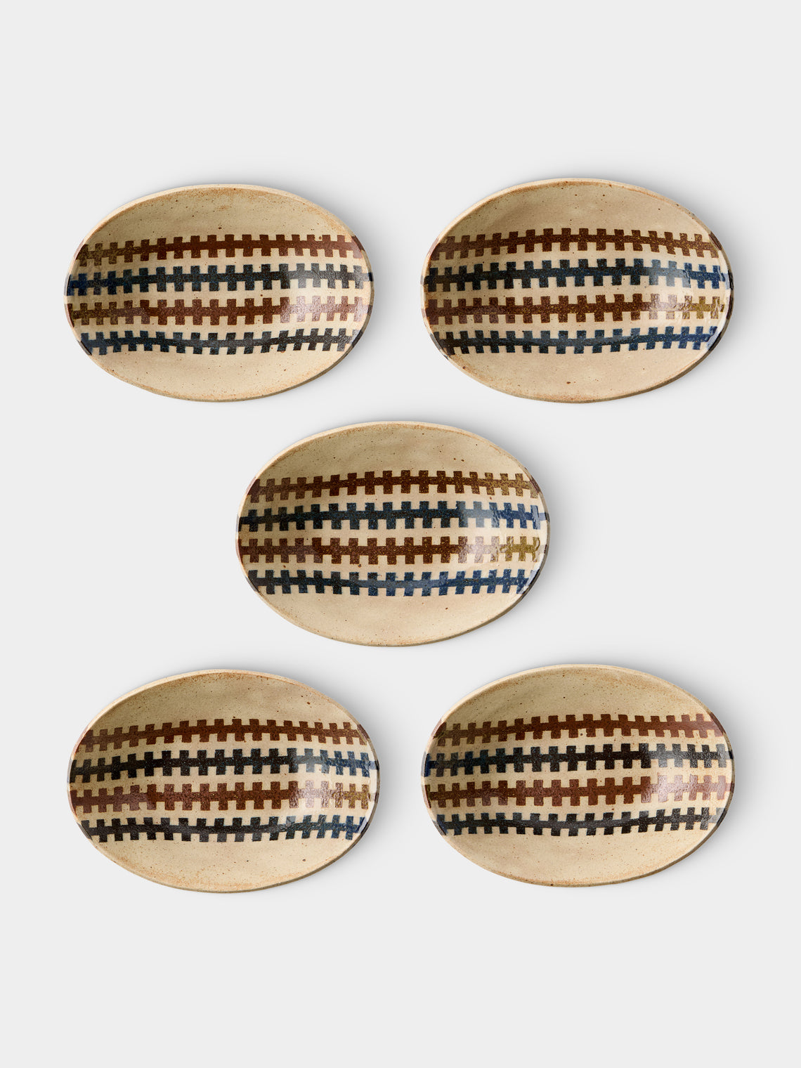 Makidani-gama - No. 1 Nerikomi Ceramic Medium Oval Bowls (Set of 5) - Multiple - ABASK