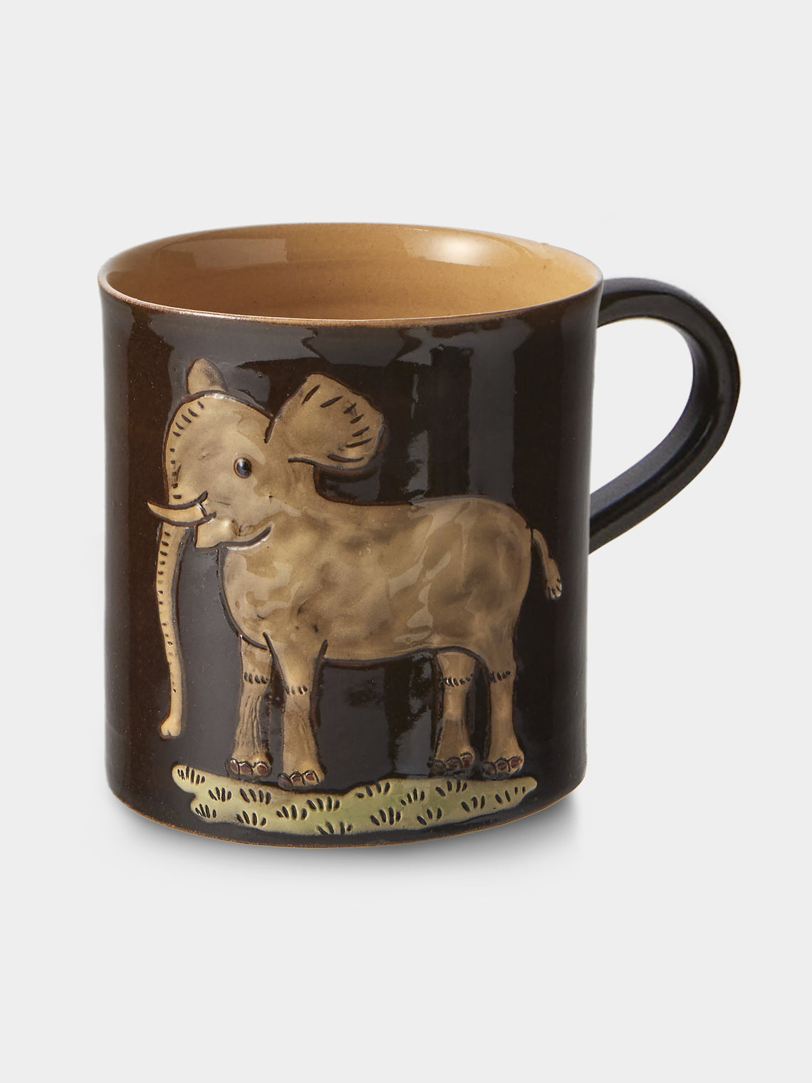 Poterie d’Évires - Animals Hand-Painted Ceramic Mugs (Set of 4) - Dark Brown - ABASK