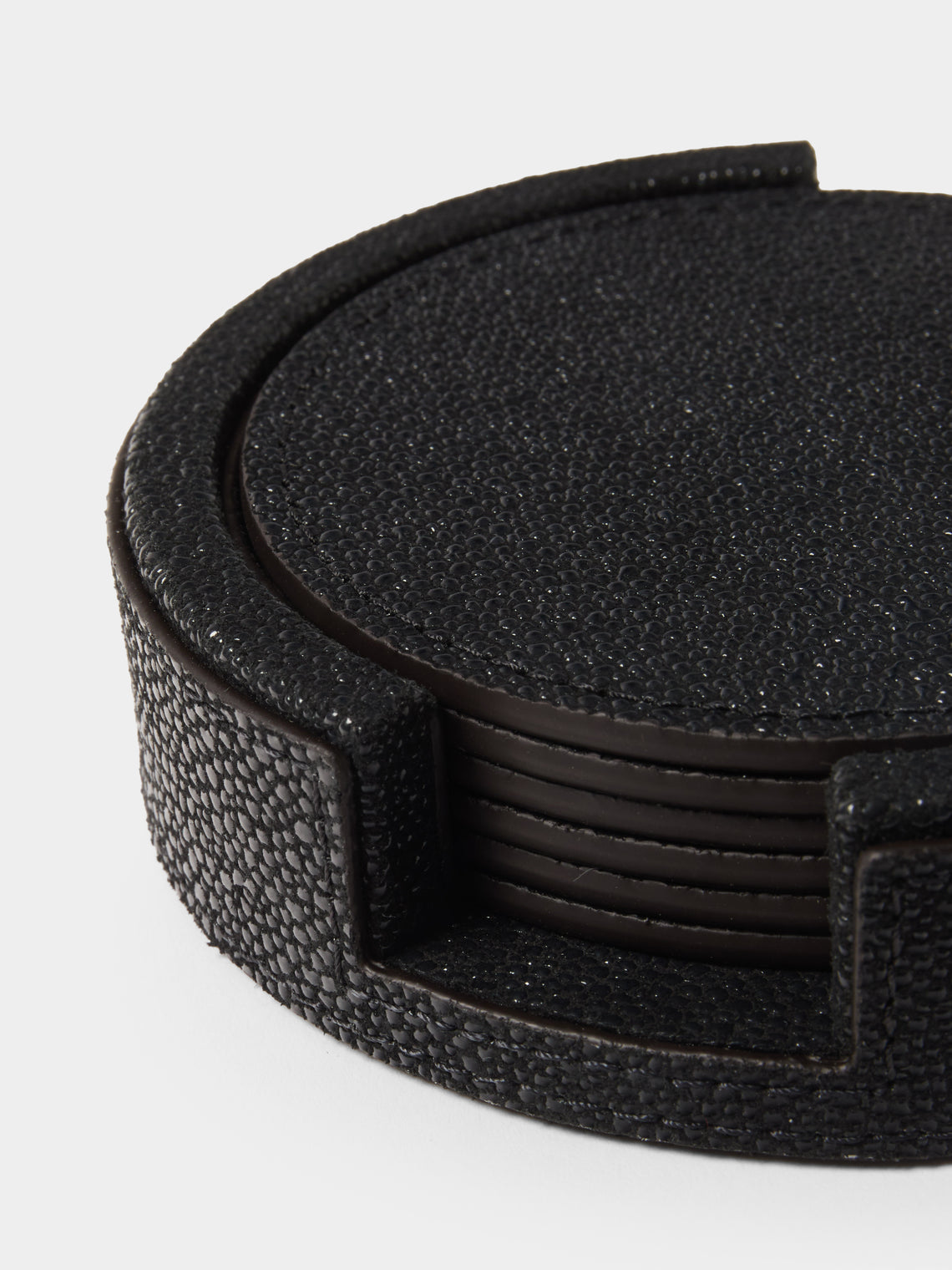Pinetti - Leather Round Coasters (Set of 6) - Black - ABASK