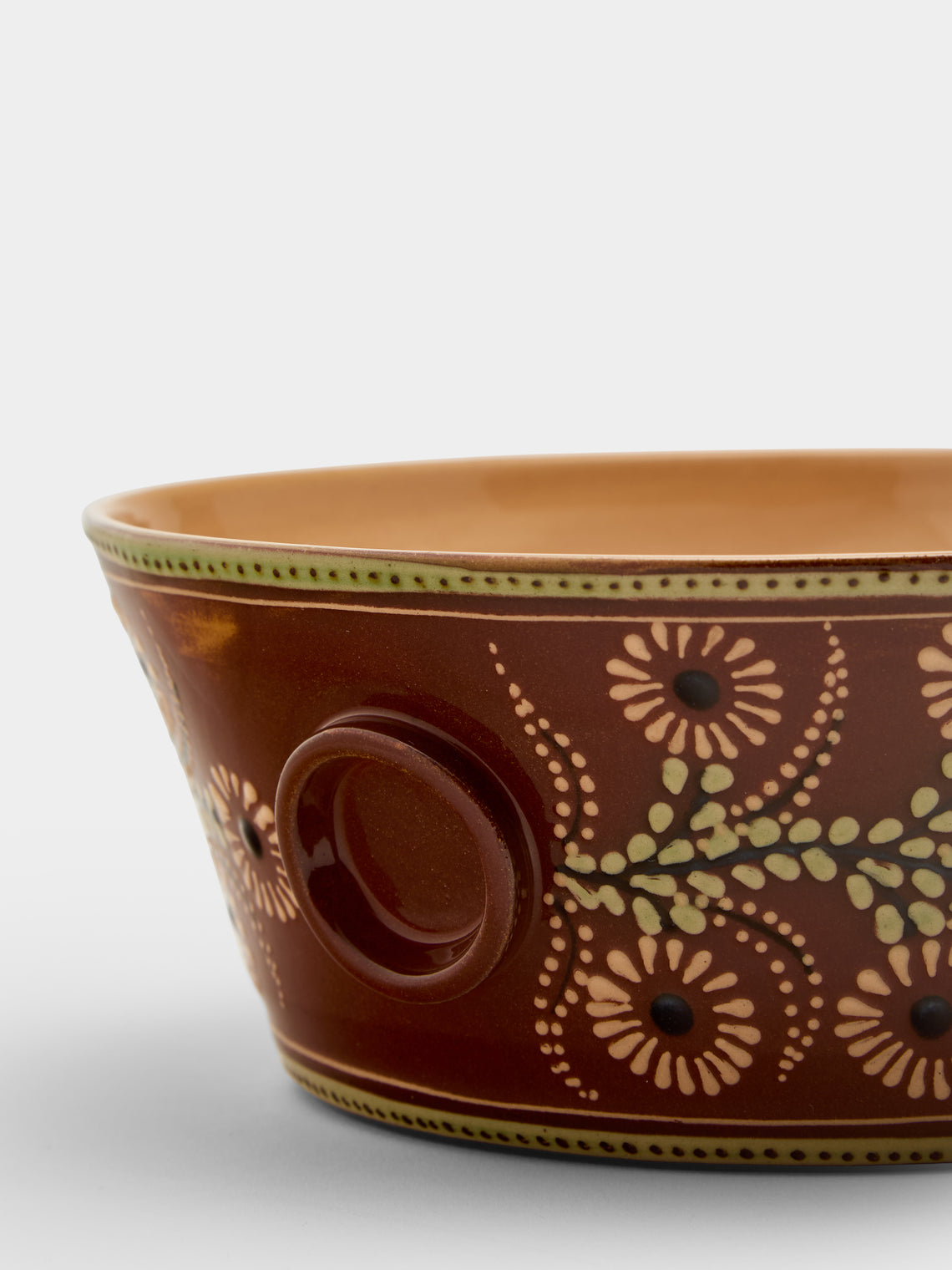 Poterie d’Évires - Flowers Hand-Painted Ceramic Large Handled Serving Bowl - Light brown - ABASK
