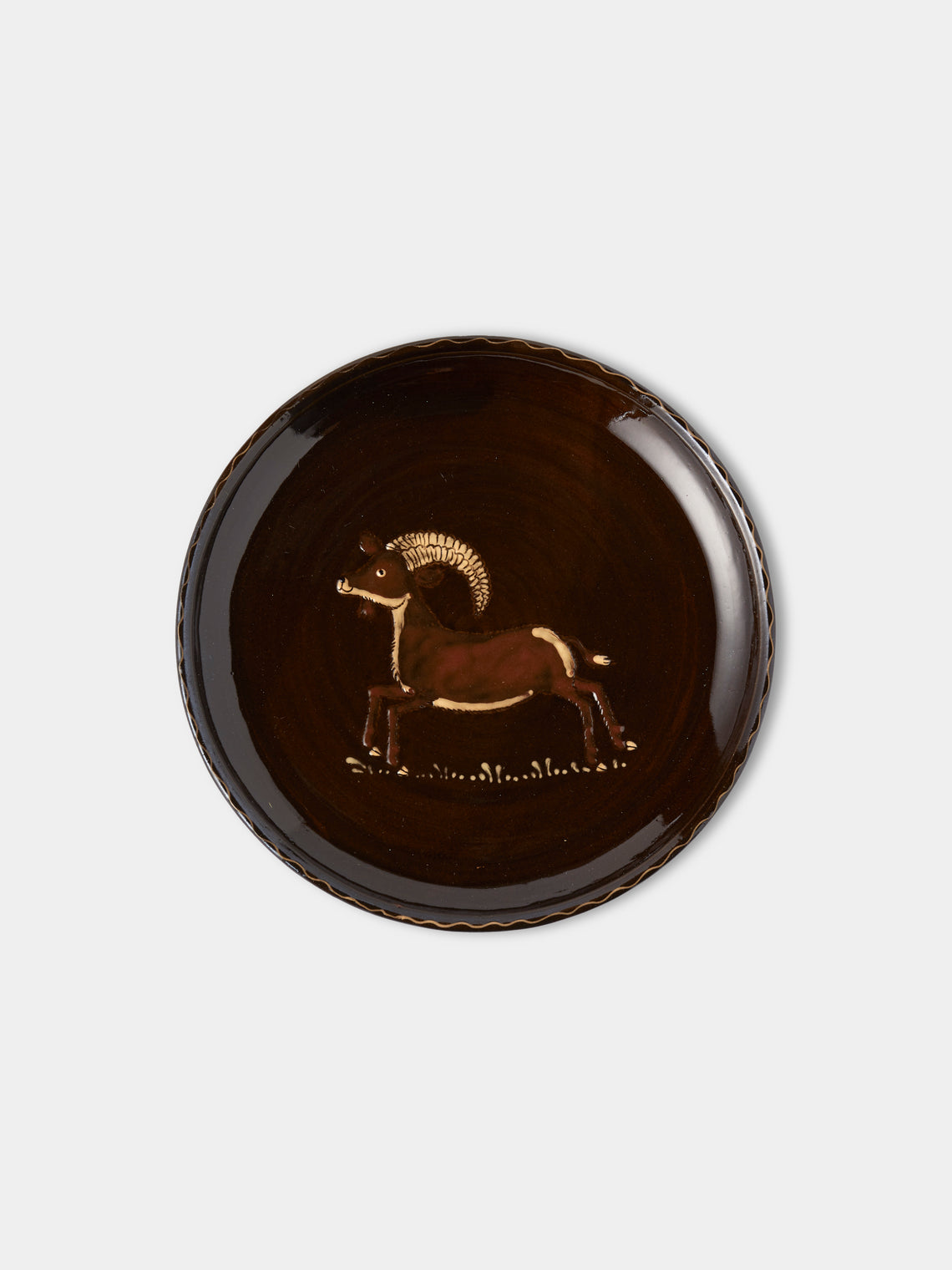 Poterie d’Évires - Animals Hand-Painted Ceramic Plates – 9.5in/24cm (Set of 8) - Dark brown - ABASK