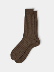 Maria La Rosa - Men's Ribbed Wool-Blend Socks | One Size - Brown - ABASK - 