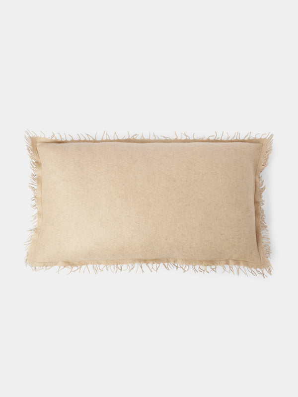 Norlha - Felt Straw Yak and Silk Cushion (27.5in/70cm) - Beige - ABASK - 