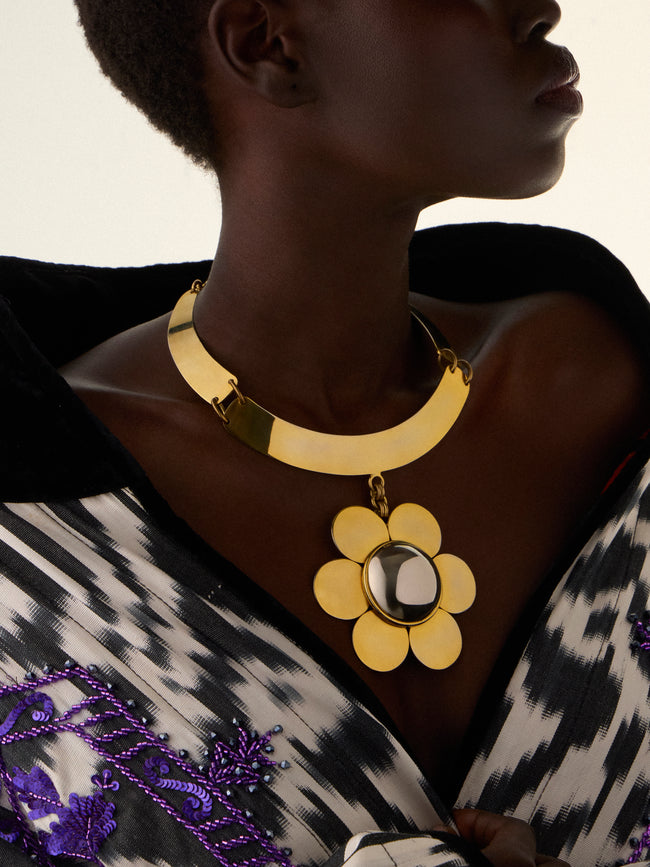 Mahnaz Collection - Women's Vintage 1975 Pierre Cardin French Gold-Tone and Silver-Tone Flower Necklace - Gold - ABASK