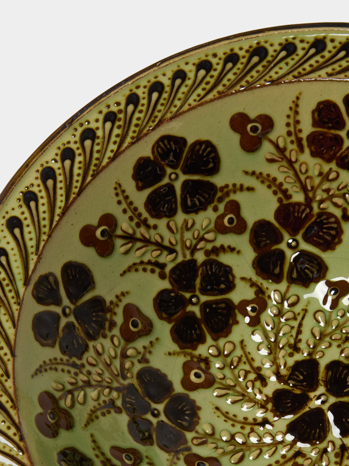 Poterie d’Évires - Flowers Hand-Painted Ceramic Serving Bowl - Green - ABASK