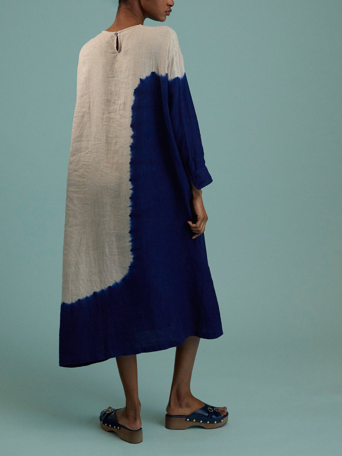 Suzusan - Shibori Linen Wide Dress | Size: S - Navy - ABASK