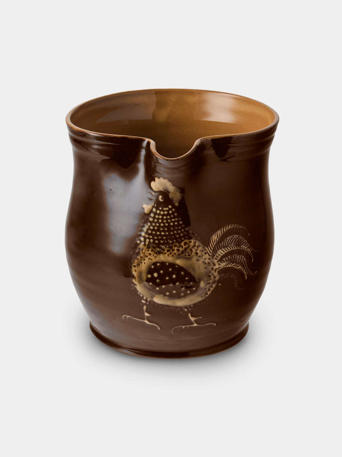 Poterie d’Évires - Chickens Hand-Painted Ceramic Medium Jug - Dark Brown - ABASK
