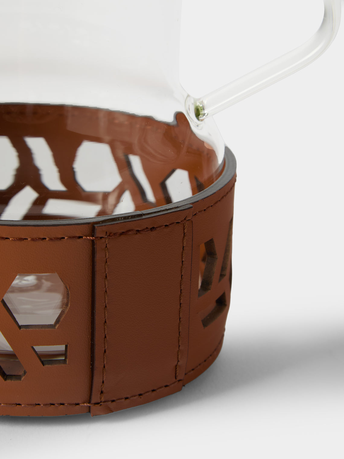 RUDI - Messina Glass and Leather Teapot - Brown - ABASK