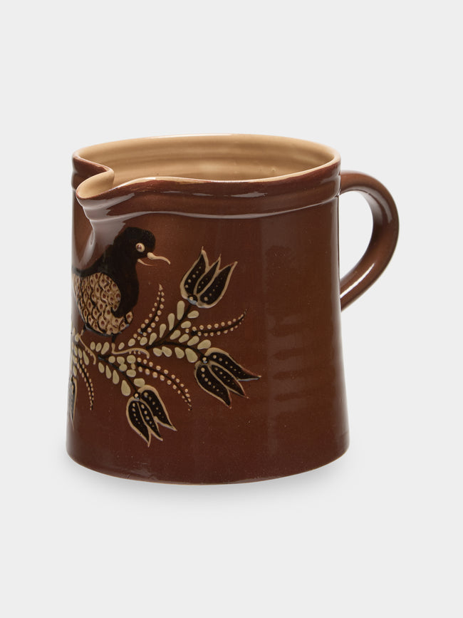 Poterie d’Évires - Birds Hand-Painted Ceramic Straight-Edge Jug (34oz/1L) - Light brown - ABASK - 