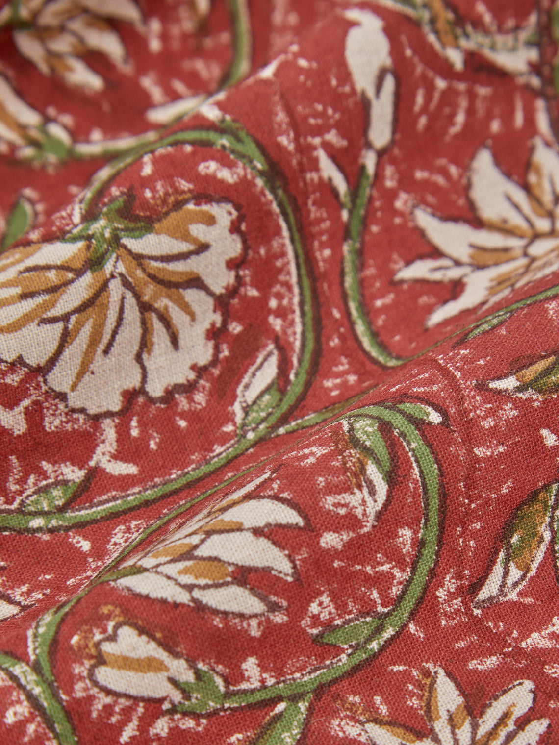 Chamois - Tangier Pomegranate Block-Printed Cotton Rectangular Tablecloth (106.5in/2.7m) - Multiple - ABASK