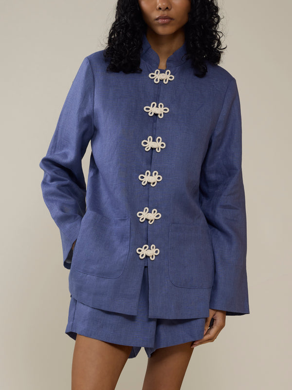 Yali Milano - The Portofino Linen Blazer | Size: S - Blue - ABASK