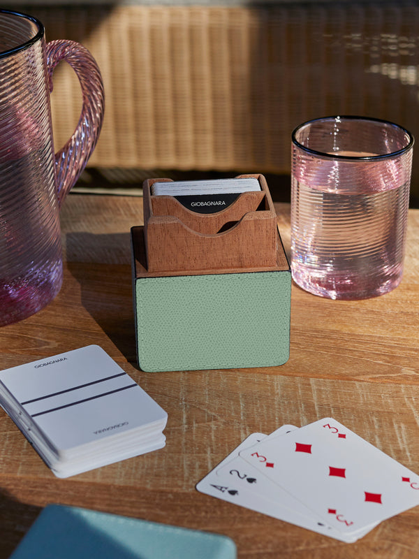 Giobagnara - Naples Leather Playing Cards Set - Light green - ABASK