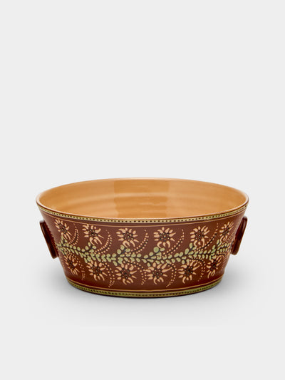 Poterie d’Évires - Flowers Hand-Painted Ceramic Large Handled Serving Bowl - Light brown - ABASK - 