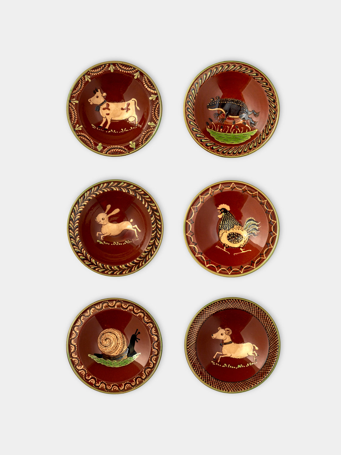 Poterie d’Évires - Animals Hand-Painted Ceramic Breakfast Bowls (Set of 6) - Light brown - ABASK