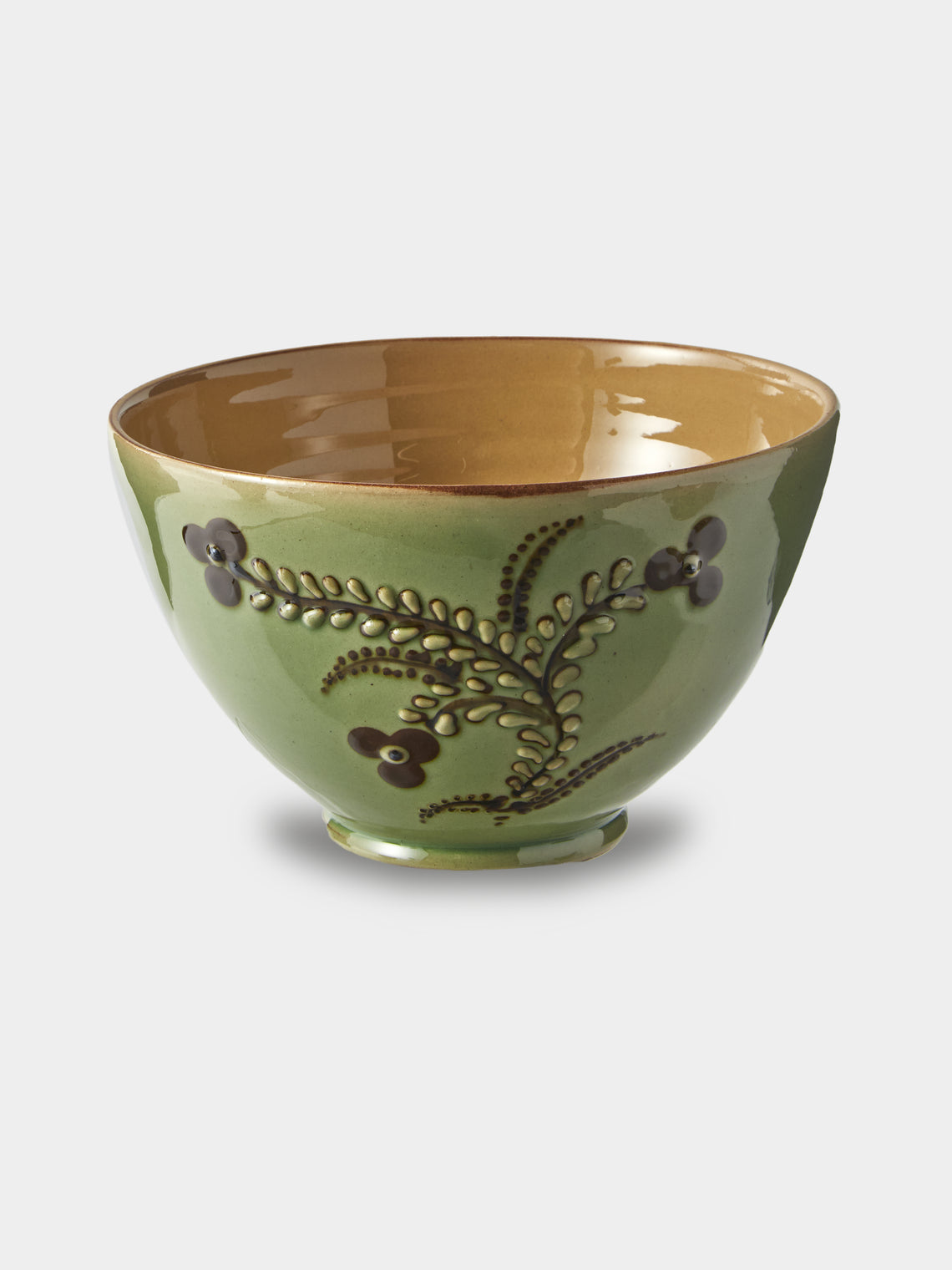 Poterie d’Évires - Flowers Hand-Painted Ceramic Grand Bowls (Set of 4) - Green - ABASK