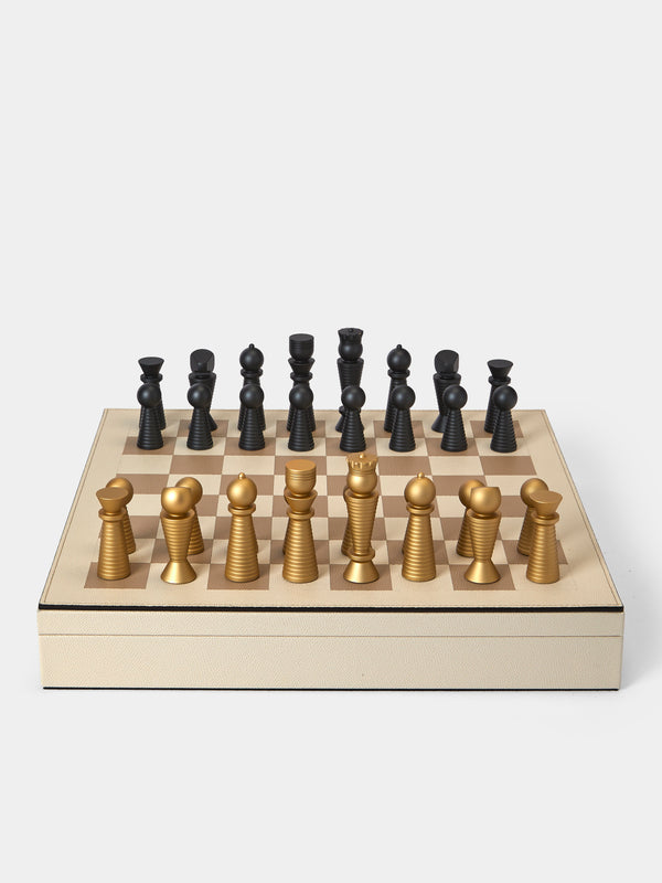Pinetti - Leather Chess and Checkers Set - Cream - ABASK - 