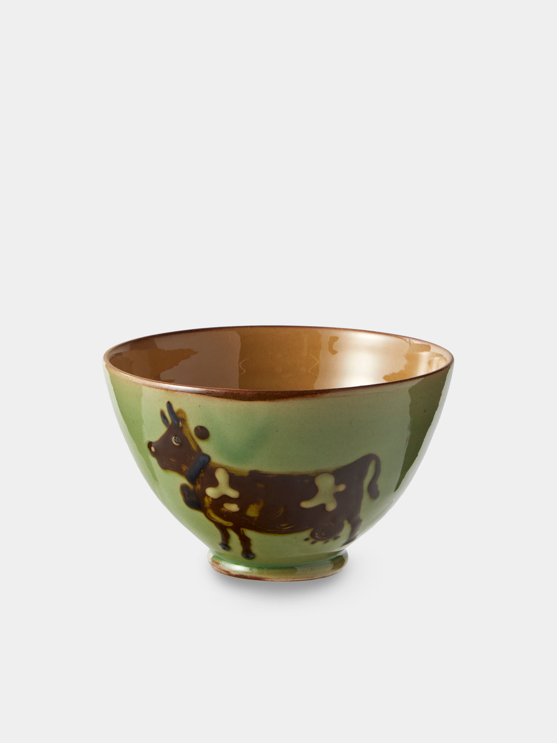 Poterie d’Évires - Flowers and Cows Hand-Painted Ceramic Small Bowls (Set of 4) - Green - ABASK