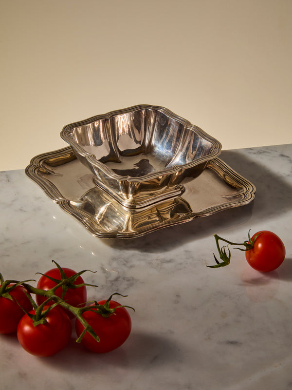 Antique and Vintage - 1920s Minerve Solid Silver Saucier with Platter - Silver - ABASK