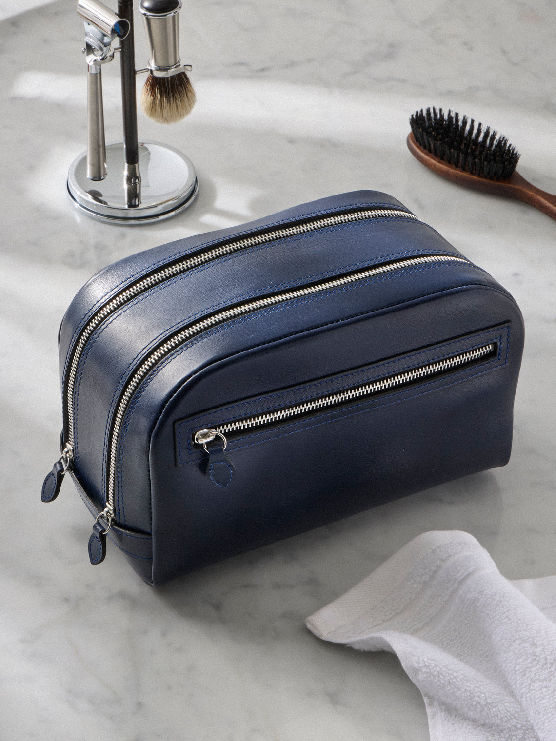 F. Hammann - Leather Triple-Zip Wash Bag - Blue - ABASK