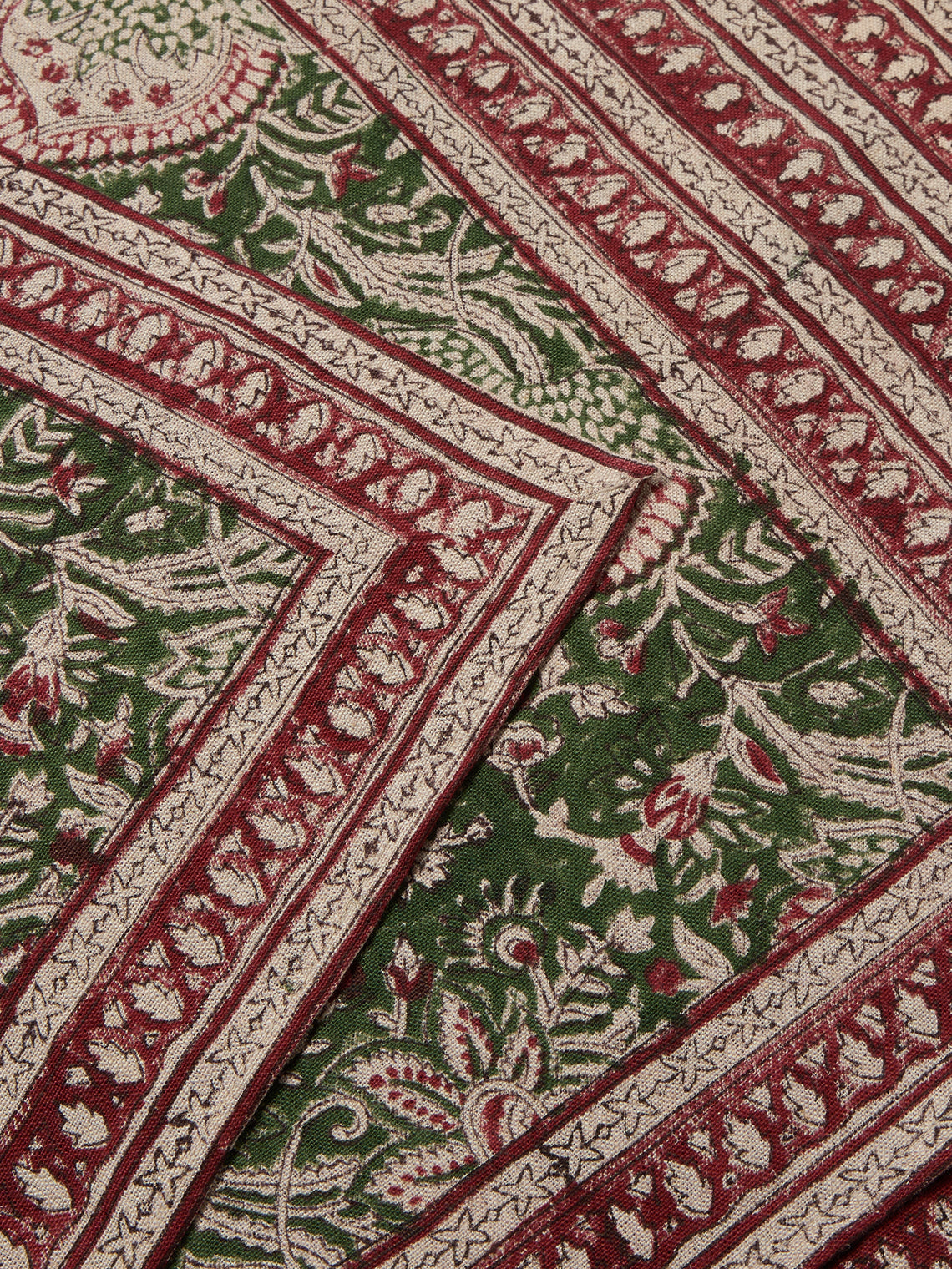 Chamois - Cypress Block-Printed Linen Placemats (Set of 4) - Green - ABASK