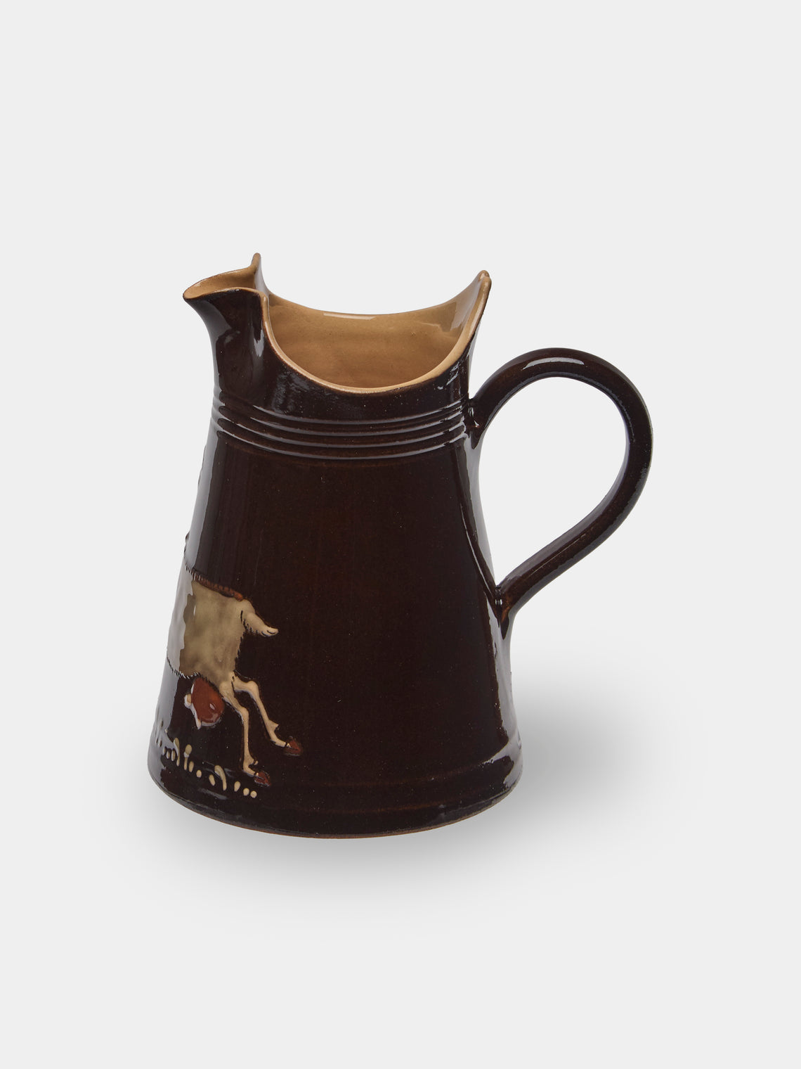 Poterie d’Évires - Goats Hand-Painted Ceramic Petite Milk Jug - Dark brown - ABASK
