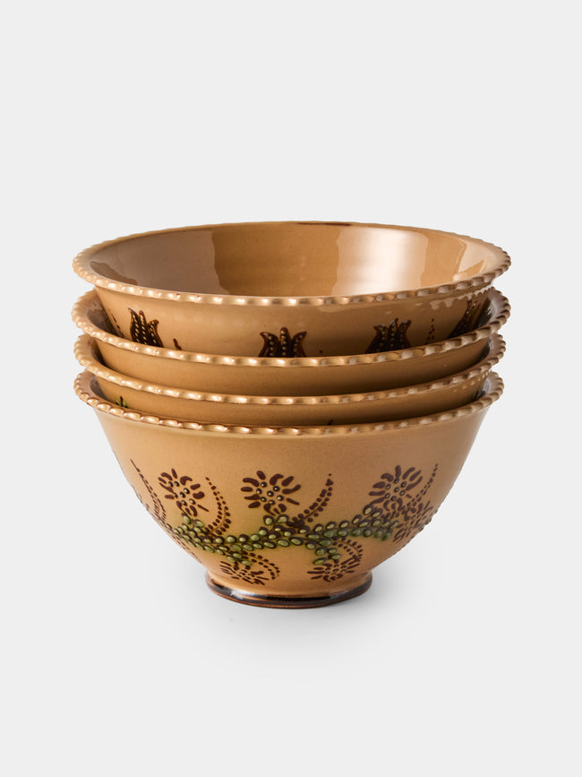 Poterie d’Évires - Flowers Hand-Painted Ceramic Fluted Bowls (Set of 4) - Cream - ABASK - 