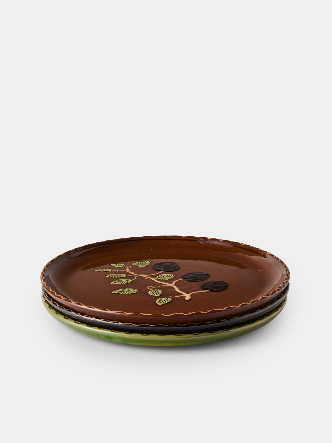 Poterie d’Évires - Fruits Hand-Painted Ceramic Dinner Plates – 9.5in/24cm (Set of 3) - Brown - ABASK