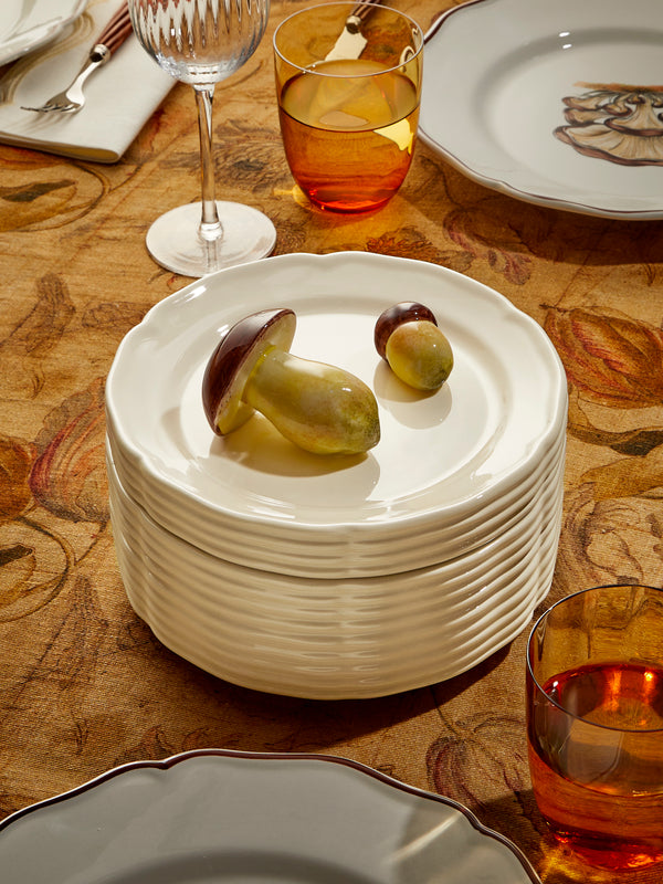 Este Ceramiche - Mushrooms Hand-Painted Ceramic Trompe-L'oeil Large Serving Dish - White - ABASK