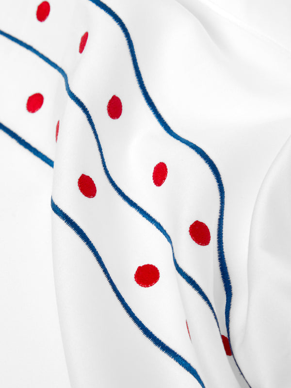 Loretta Caponi - Stripes & Dots Hand-Embroidered Cotton King-Size Top Sheet - White - ABASK