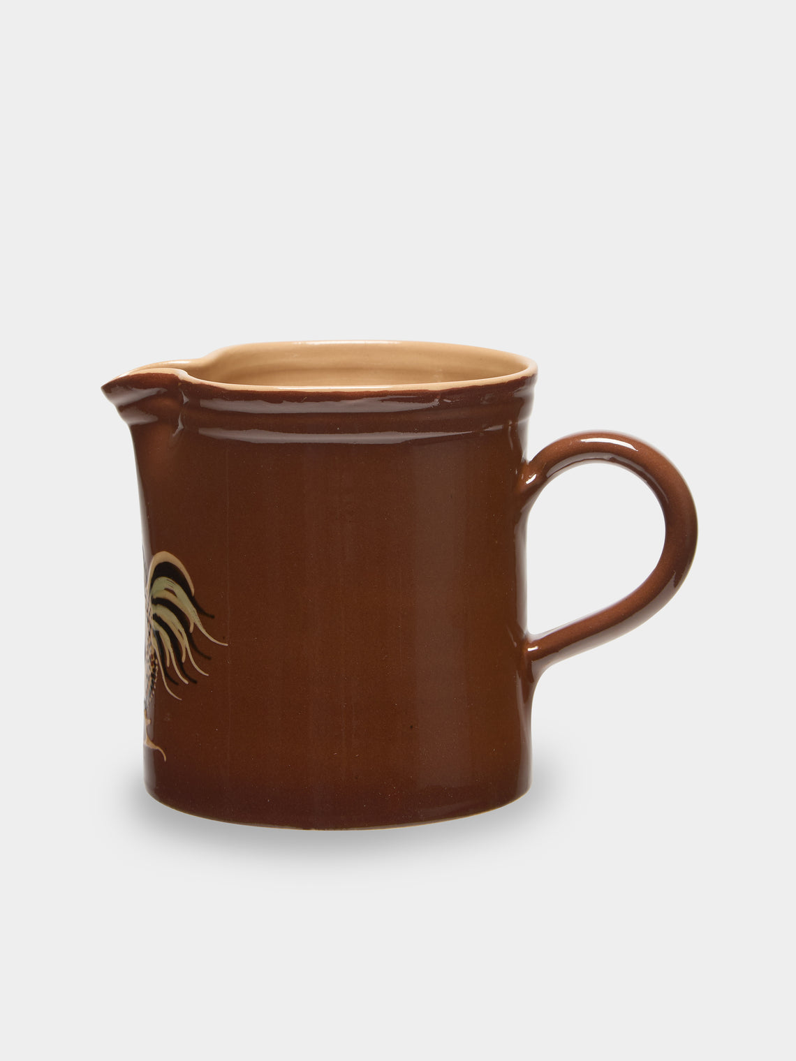 Poterie d’Évires - Chickens Hand-Painted Ceramic Straight-Edge Jug (34oz/1L) - Light brown - ABASK