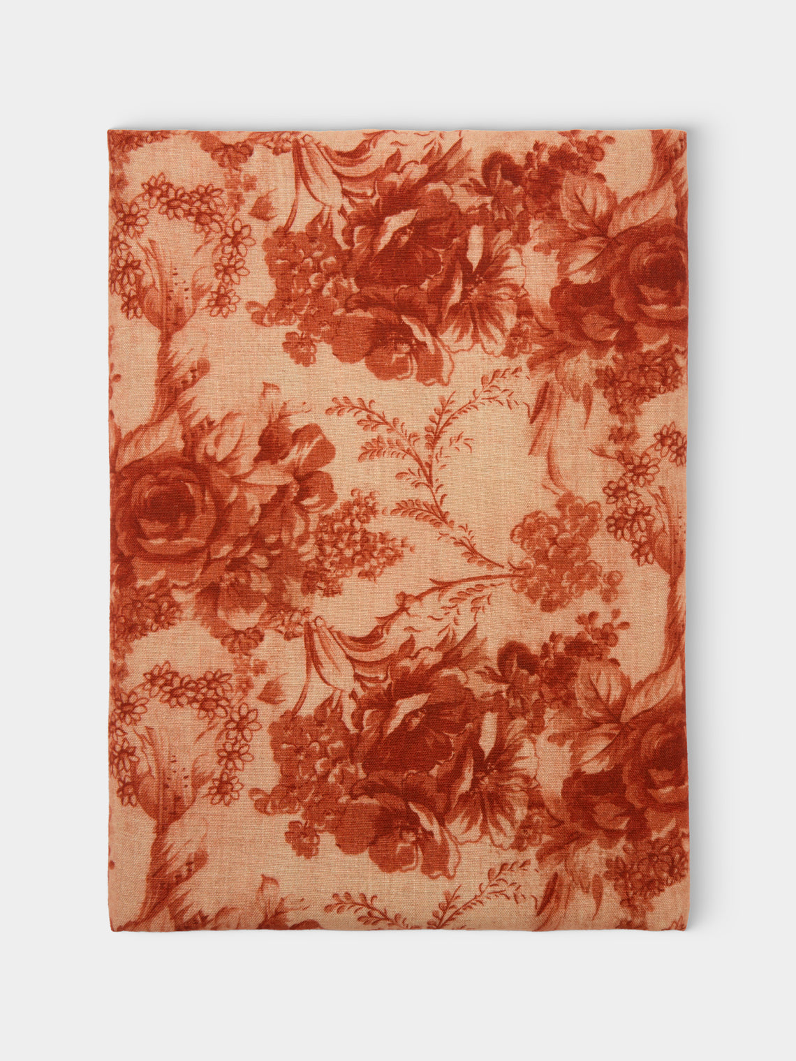 Borgo delle Tovaglie - Filo Rita Ruggine Embroidered Linen Round Tablecloth (86.5in/2.2m) - Red - ABASK