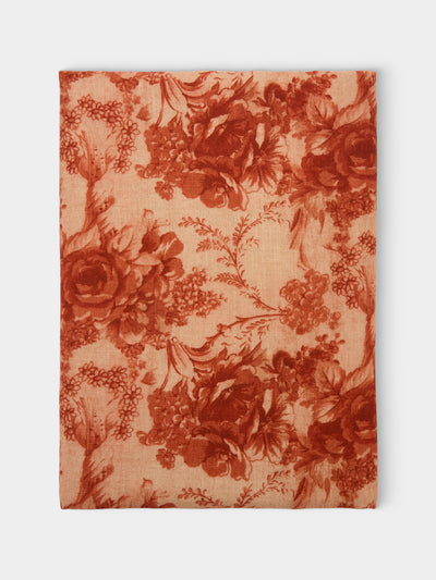 Borgo delle Tovaglie - Filo Rita Ruggine Embroidered Linen Round Tablecloth (86.5in/2.2m) - Red - ABASK