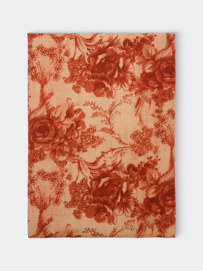 Borgo delle Tovaglie - Filo Rita Ruggine Embroidered Linen Round Tablecloth (86.5in/2.2m) - Red - ABASK