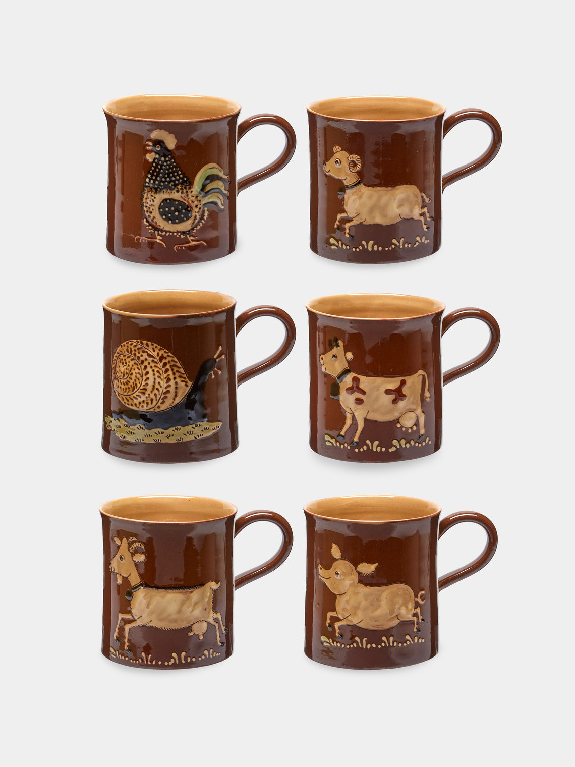 Poterie d’Évires - Animals Hand-Painted Ceramic Mugs (Set of 6) - Light brown - ABASK - 