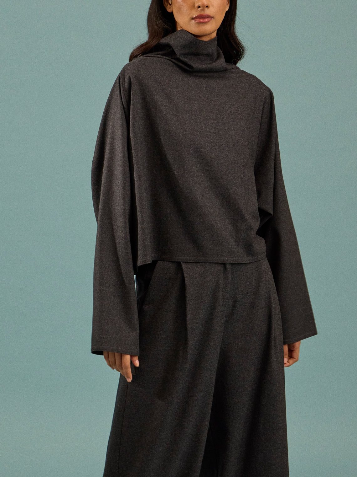 Dusan - Batwing Wool Flannel Short Oversized Top | One Size - Gray - ABASK