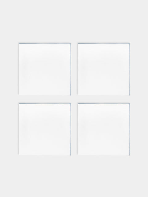 Madre Linen - Hand-Dyed Linen Contrast-Edge Napkins (Set of 4) - Light blue - ABASK - 